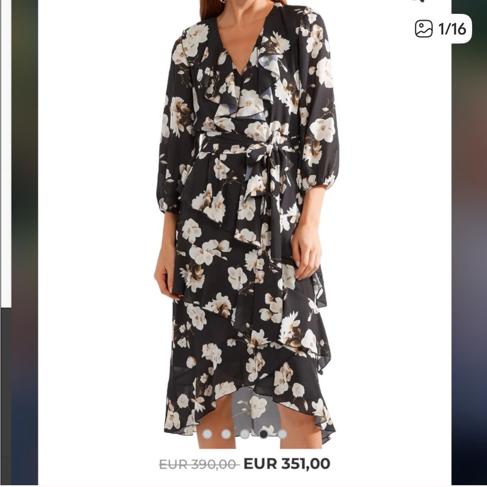 Alice + Olivia Black and White Floral Wrap Dress